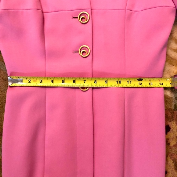 Vtg Tahari Classics Pink Wool Dress w Gold Buttons - Picture 5 of 5